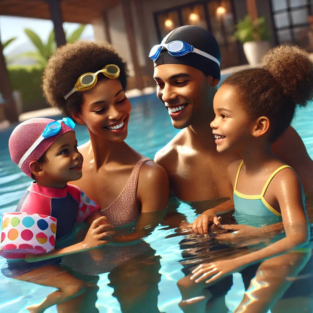 Séance d'entraînement en famille dans la piscine