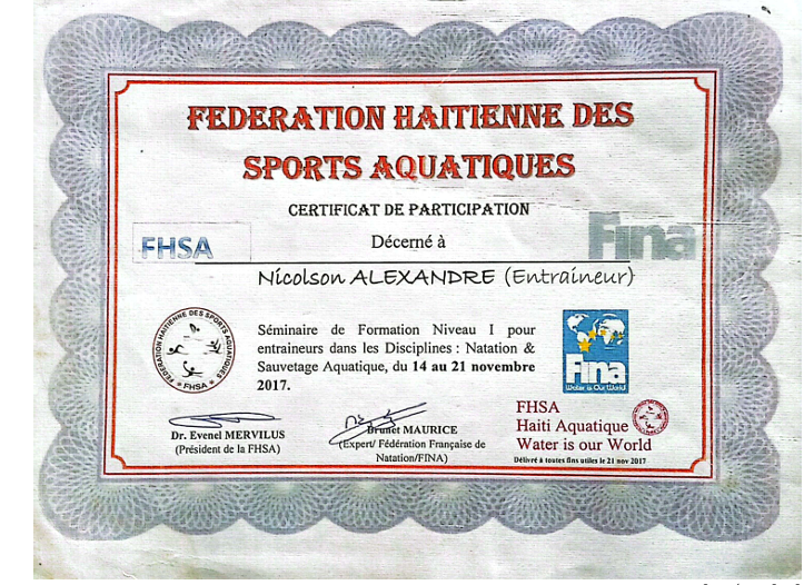 Nicolson — Formation Entraîneur de natation